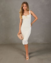 Romantic Prairie Floral Knit Crochet Midi Dress