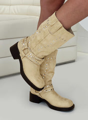 Allora Western Boots Beige Faux Suede