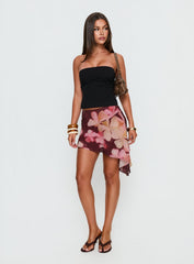 Allissa Chiffon Asymmetrical Mini Skirt Burgundy Floral