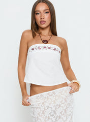 Ahera Floral Detail Strapless Top White