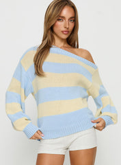 Alvena Off Shoulder Knit Sweater Blue stripe