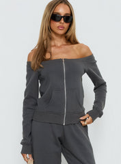 Airazo Off Shoulder Zip Through Jumper Grey