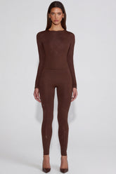 Embellished Jersey High-Waisted Leggings in Chocolate Brown