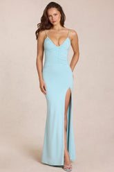 Deep V-Neck Maxi Dress in Light Blue
