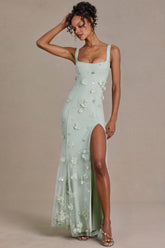 Embellished Corset Gown in Sage Green