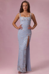 Embellished Corset Maxi Dress in Sky Blue
