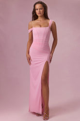 Mesh Draped Corset Gown in Candyfloss Pink
