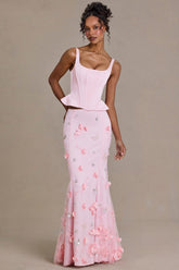 Satin Lace-Up Corset Top in Baby Pink