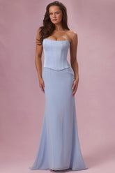 Satin Corset Bridesmaid Dress in Sky Blue