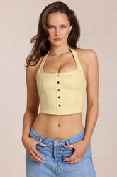 Denim Halterneck Corset Style Top in Lemon Yellow