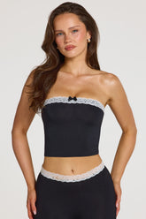 Modal Lace-Trim Bandeau Top in Black