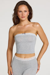 Modal Lace-Trim Bandeau Top in Grey Marl