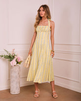 Modern Blossom Floral Halter Midi Dress