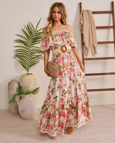 Morning Ease Belted Off The Shoulder Floral Maxi Dress