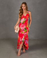 Romantic Blossom Floral Chiffon Maxi Dress