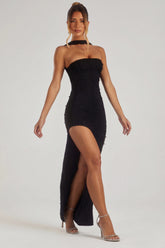 Embellished Bandeau Maxi Dress in Black