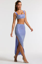 Embellished Mid Rise Maxi Skirt in Blue