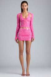 Ruched Mid-Rise Micro Mini Skirt in Bubblegum Pink