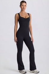 Soft Active Cut Out Back Jumpsuit in Black