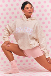 Oversized Applique Hoodie in Blush Polka Dot