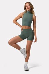Soft Active High Waist Mini Shorts in Khaki