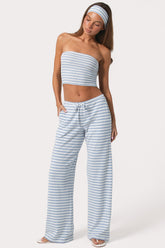Ribbed Jersey Low-Rise Trousers in Blue Stripe