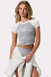 Graphic-Print Cropped T-Shirt in Grey Marl