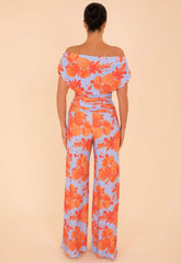 Atom Label Pale Blue And Orange Floral Carbon Jumpsuit