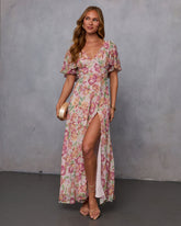 Dahlia Dreams Draped Floral Maxi Dress