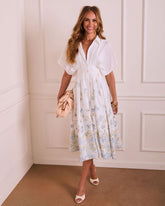 Airy Blossom Floral Midi Shirt Dress