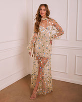 Bold Grace Floral Mesh Corset Maxi Dress