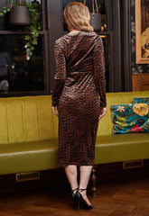 AngelEye Faux Leopard Velvet Wrap Dress