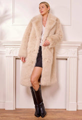 Angeleye Coffee Long Coffee Faux Fur Coat