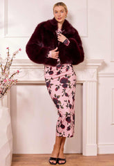 AngelEye Short Faux Fur Coat with Zip in Plum