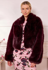 AngelEye Short Faux Fur Coat with Zip in Plum