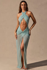Cut-Out Halterneck Maxi Dress in Seafoam Green