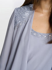 Gina Bacconi Camira Lace Shoulder Bead Tier Jacket Dress