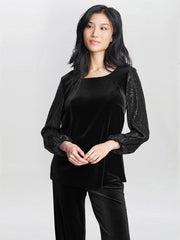 Gina Bacconi Black Ines Velvet Blouse With Sequin Bubble Sleeves