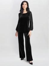Gina Bacconi Black Ines Velvet Blouse With Sequin Bubble Sleeves