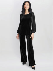 Gina Bacconi Black Ines Velvet Blouse With Sequin Bubble Sleeves