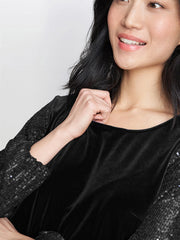 Gina Bacconi Black Ines Velvet Blouse With Sequin Bubble Sleeves