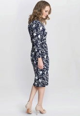 Gina Bacconi Navy and White Linda Jersey Wrap Dress