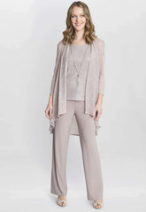 Gina Bacconi Natasha Three Piece Metallic Crinkle Trouser Suit