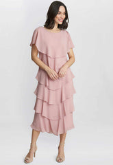 Gina Bacconi Pink Tessa Midi Tiered Dress