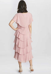 Gina Bacconi Pink Tessa Midi Tiered Dress