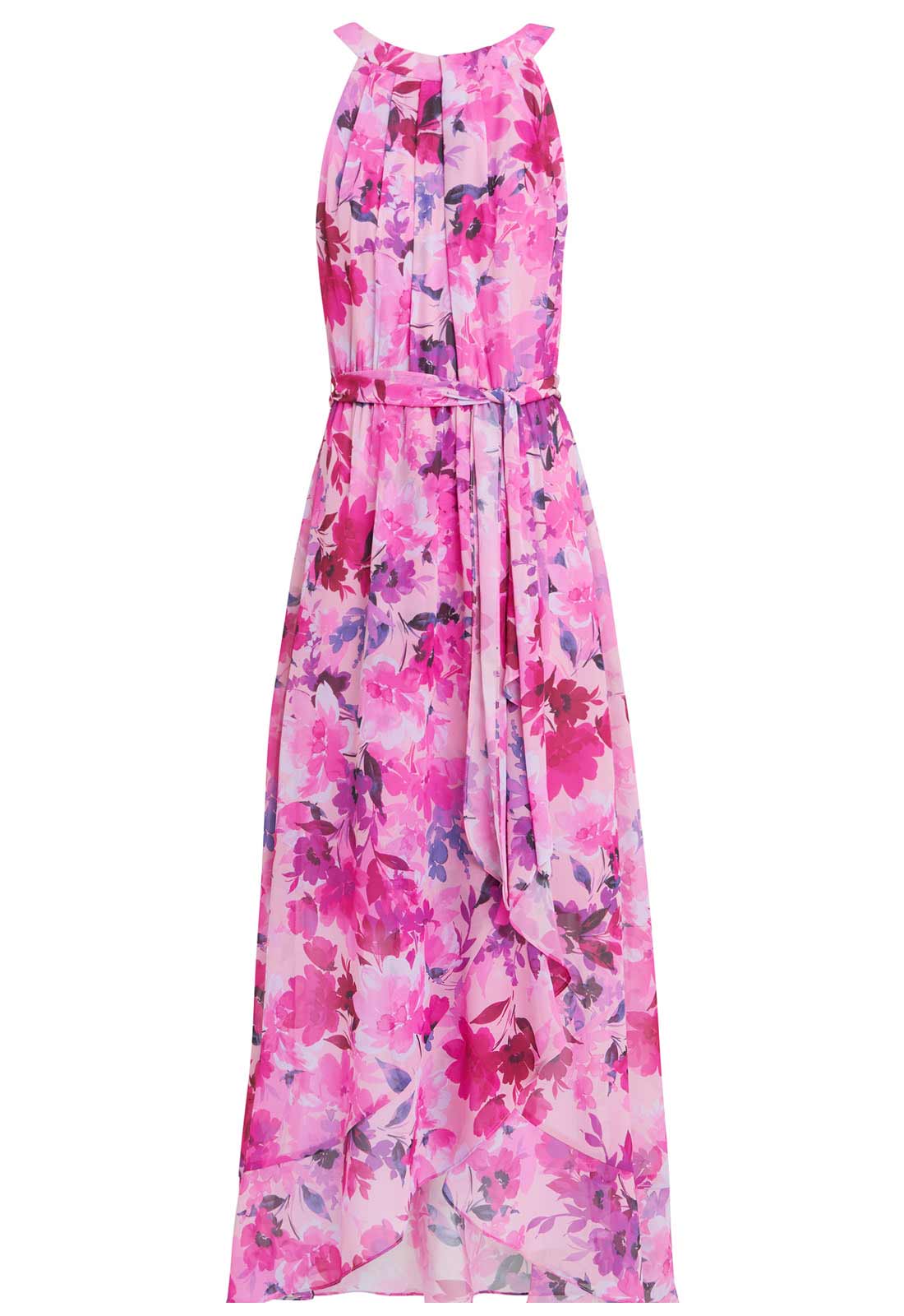 Gina Bacconi Hot Pink Hermione Printed Keyhole Halter Maxi Dress
