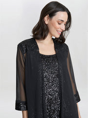 Gina Bacconi Black Jessica Three Piece Sequin Jersey Trouser Suit