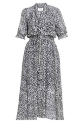 Gina Bacconi Leopard Mimi Godet Pussy Bow Dress