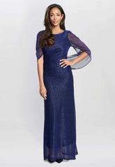 Gina Bacconi Cobalt Joanna Metallic Knit Maxi Dress
