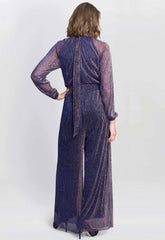 Gina Bacconi Blue Kylie Metallic Knit Jumpsuit